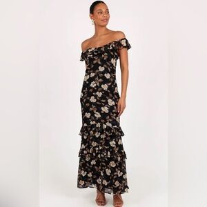 Petal & Pup Black Floral Off-Shoulder Maxi Dress